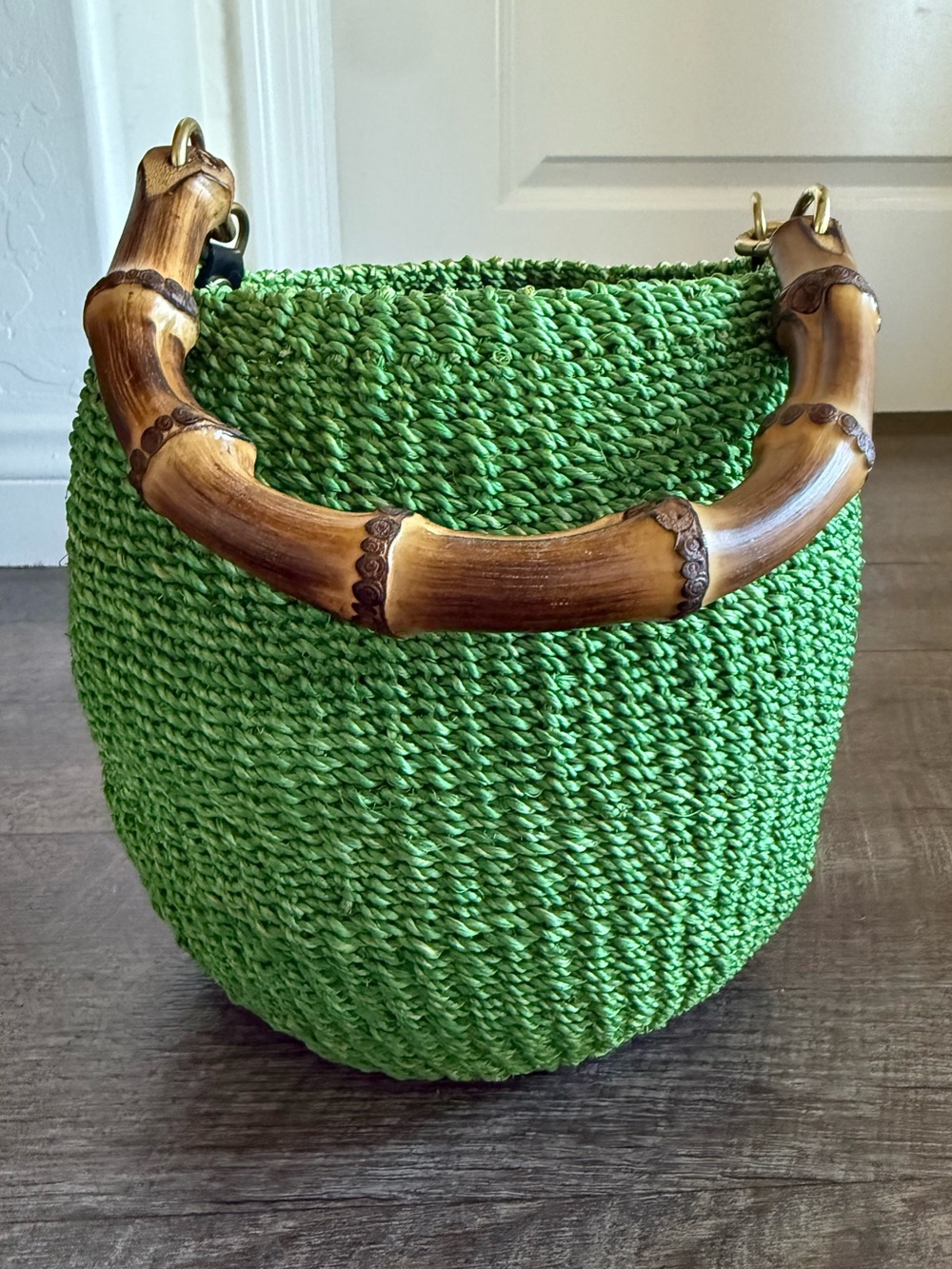 Clare V Pot de Miel green bamboo top handle straw basket bag - Picture 4 of 15